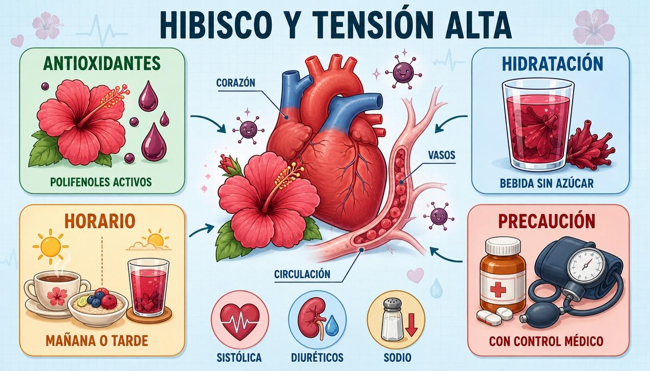 Antioxidantes, hidratación, horario y precauciones para integrar el hibisco a diario.