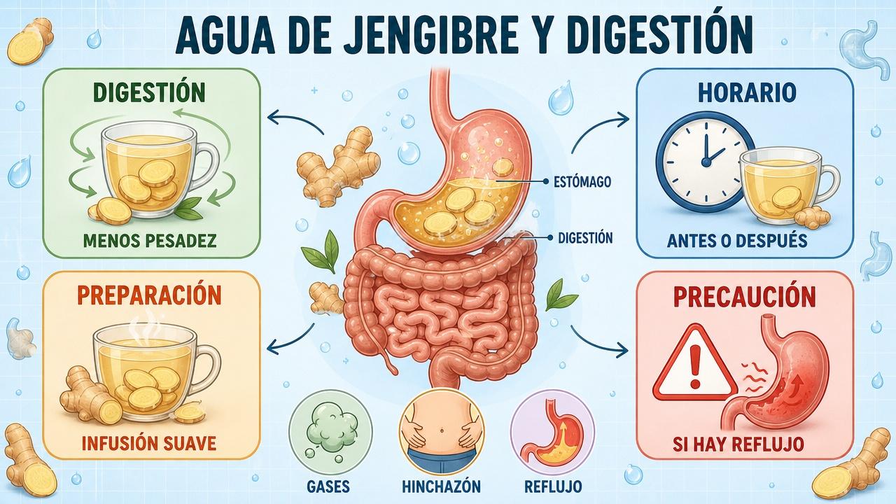 Digestión, horario, preparación y precauciones al tomar agua de jengibre.
