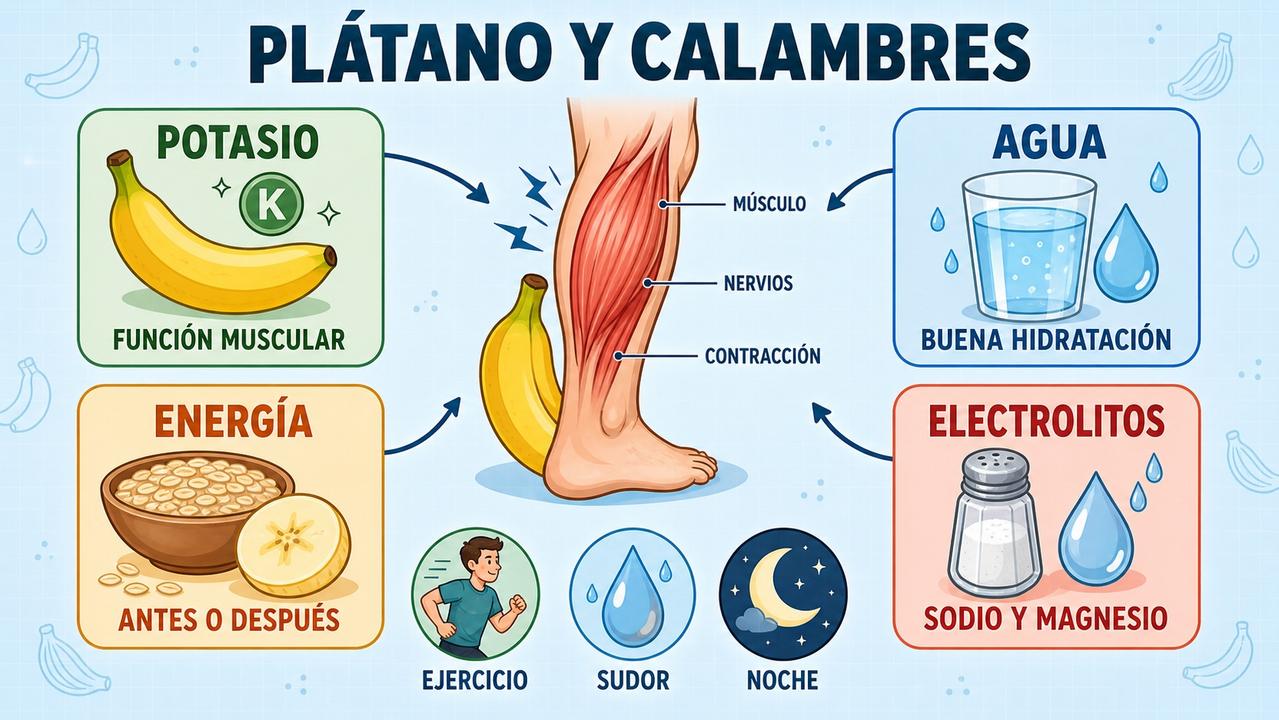 Potasio, hidratación, energía y electrolitos explican su papel frente a calambres.
