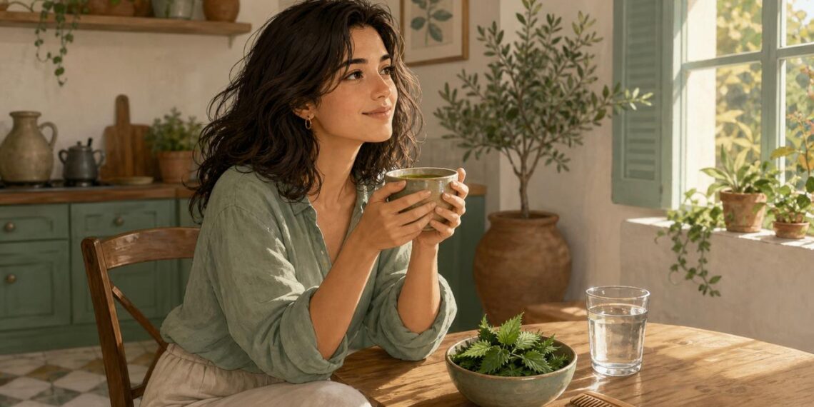 El té de ortiga puede complementar el cuidado del cabello debilitado.