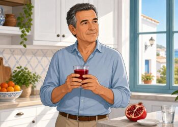 El zumo de granada puede apoyar la rutina prostática si se toma bien.