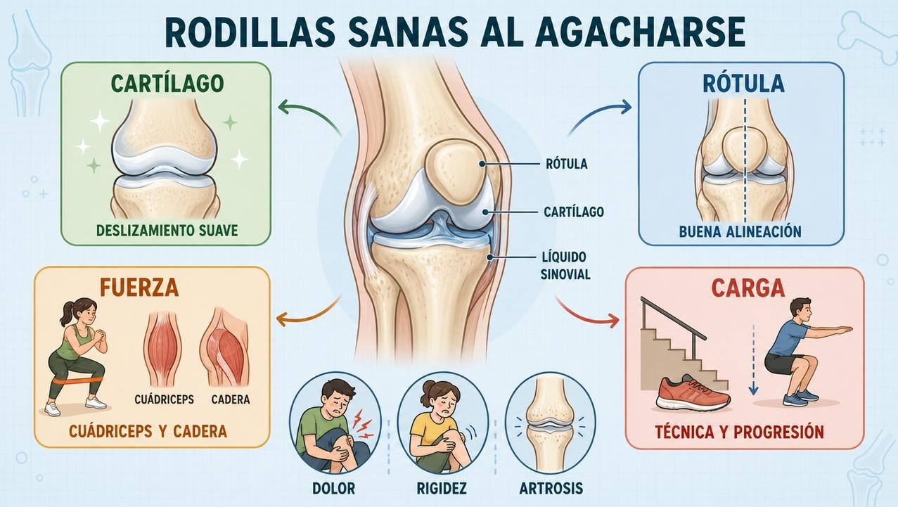 Cartílago, rótula, fuerza y carga influyen en los crujidos de rodilla.