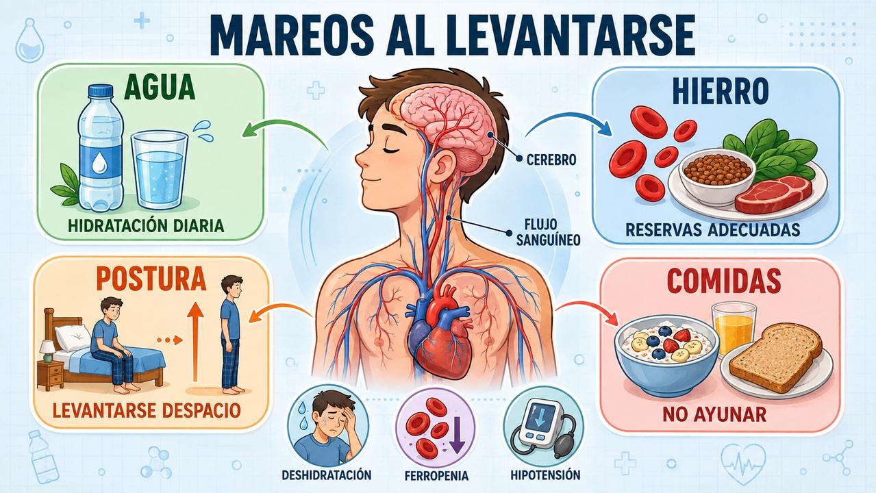 Hidratación, hierro, postura y comidas regulares ayudan a reducir episodios.