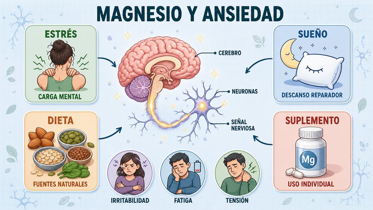 Estrés, sueño, dieta y suplementación centran los pilares sobre magnesio y ansiedad.