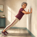 Mujer mayor realizando flexiones en pared en casa, con el cuerpo inclinado hacia delante y las manos apoyadas sobre la pared.