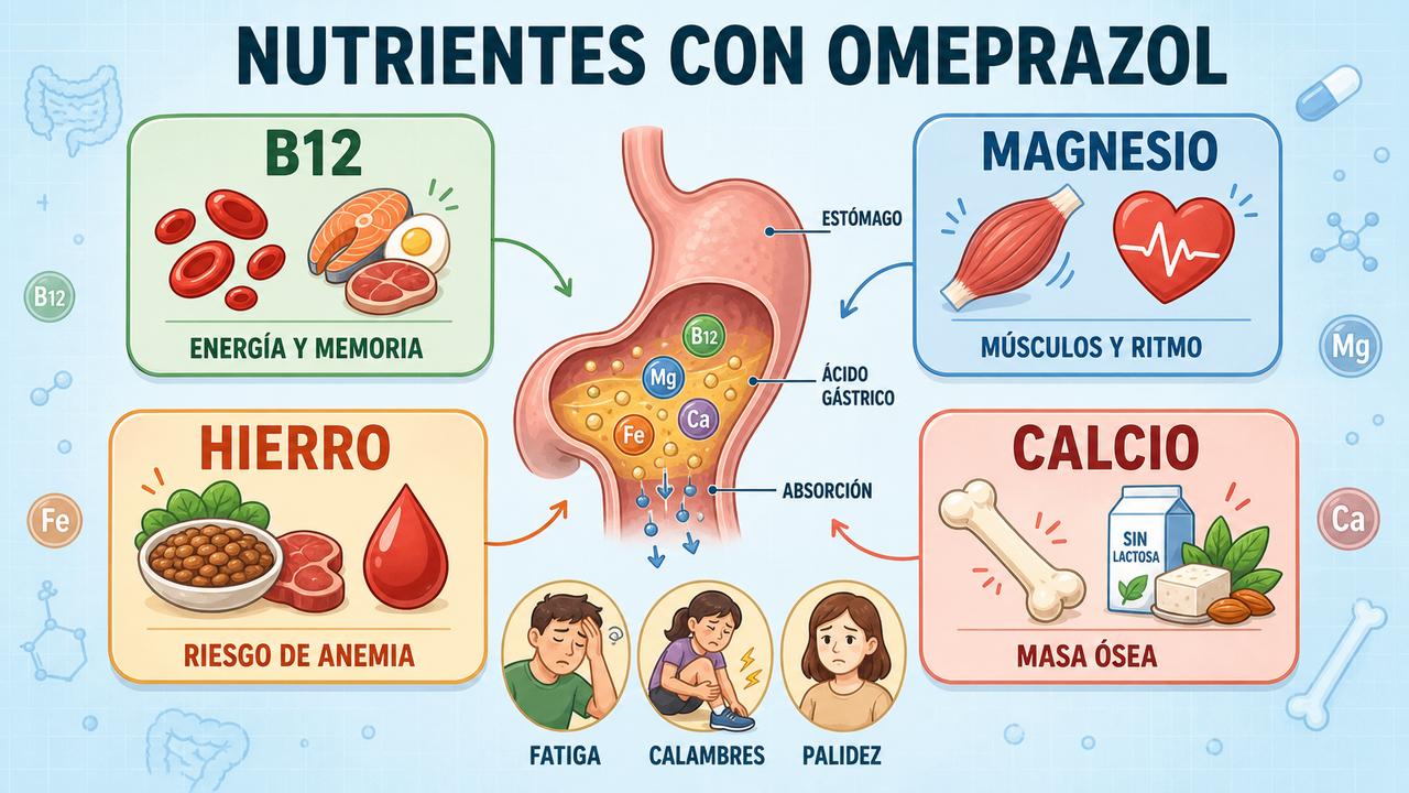 Vitamina B12, magnesio, hierro y calcio son nutrientes a vigilar.
