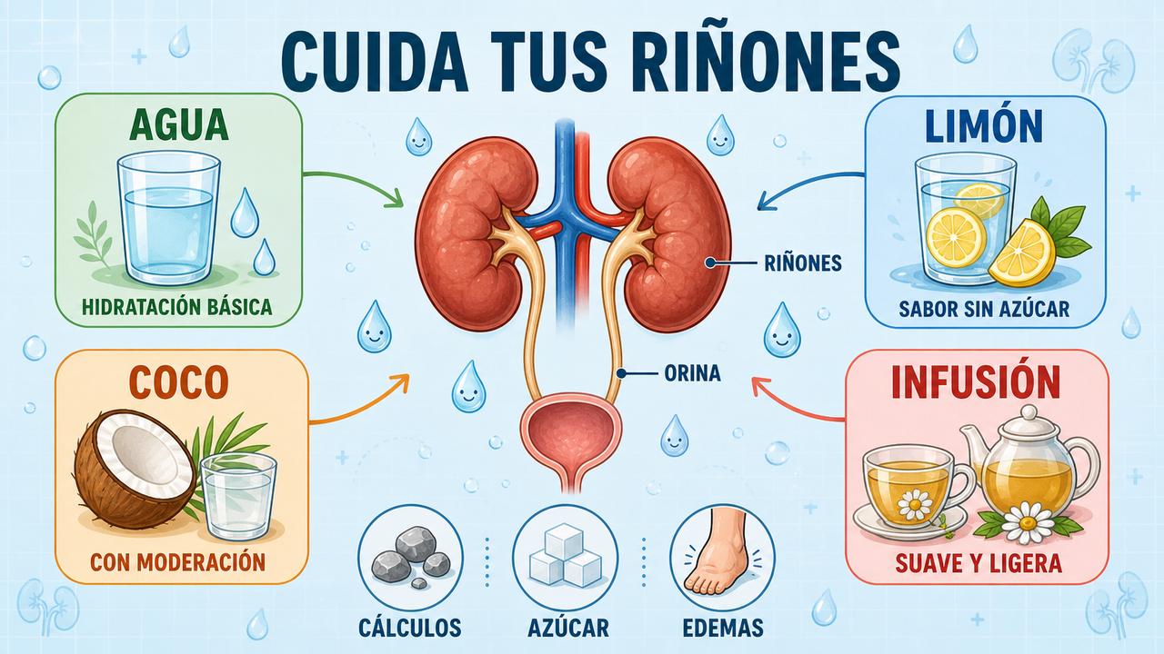 Agua, limón, coco e infusiones suaves como opciones razonables al despertar.