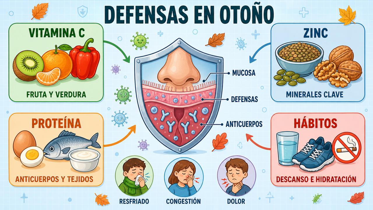 Vitamina C, zinc, proteína y hábitos sostienen mejor la respuesta inmune.