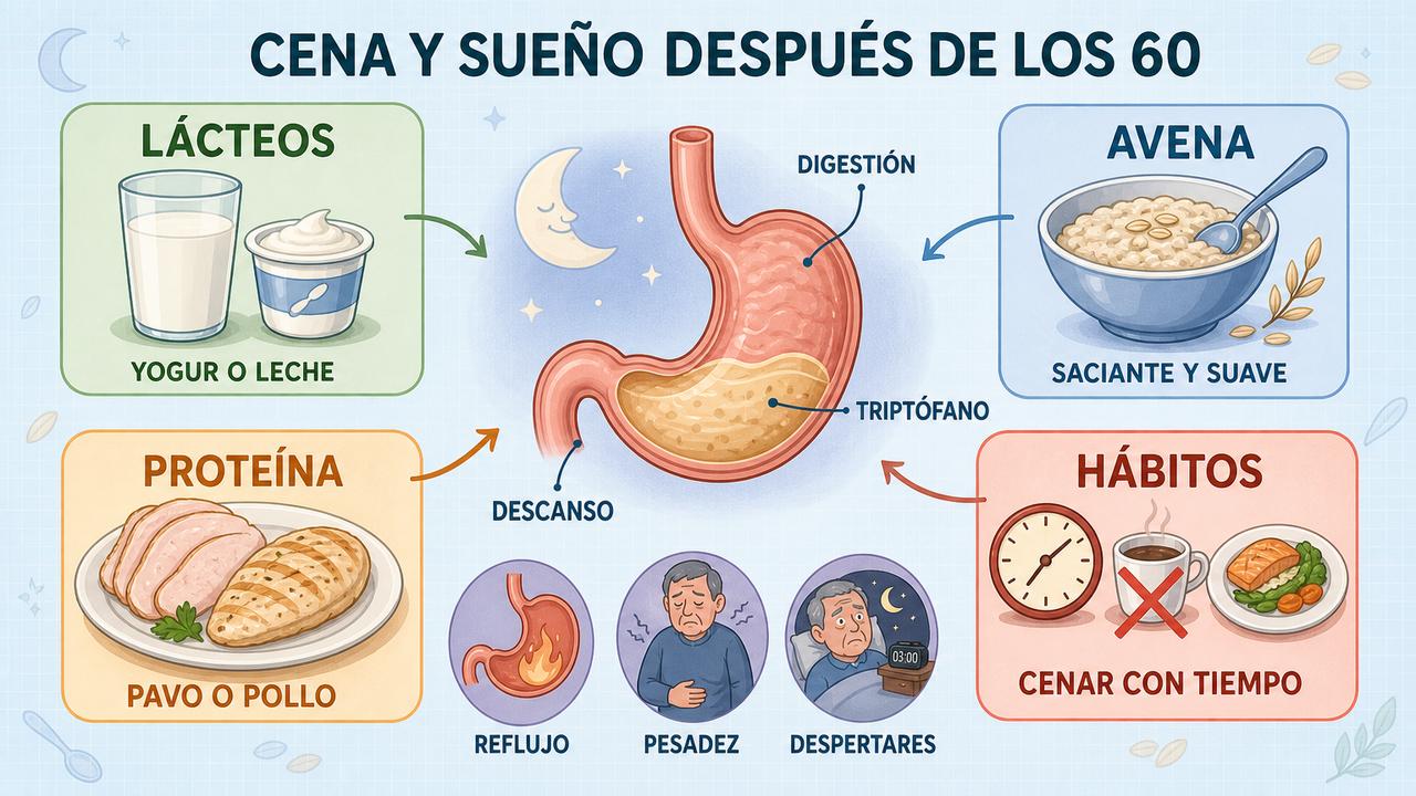 Lácteos, avena, proteína magra y buenos hábitos apoyan el descanso nocturno.
