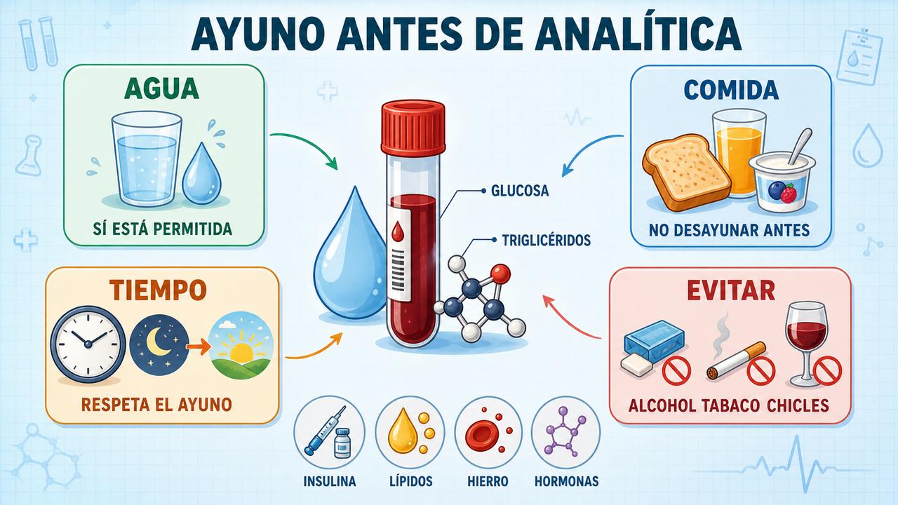 Agua, ayuno, tiempo y hábitos a evitar antes de la analítica.