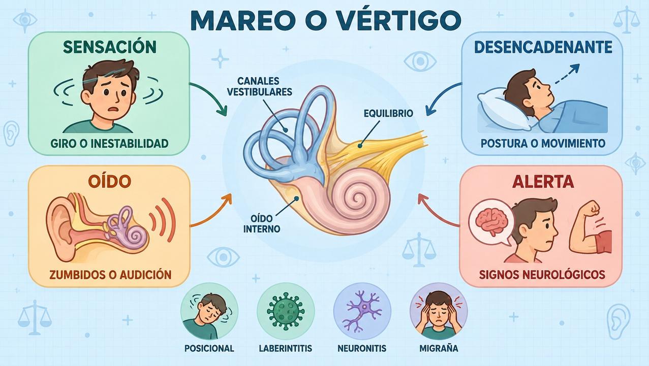 Claves para diferenciar sensación, desencadenantes, oído interno y signos de alerta.