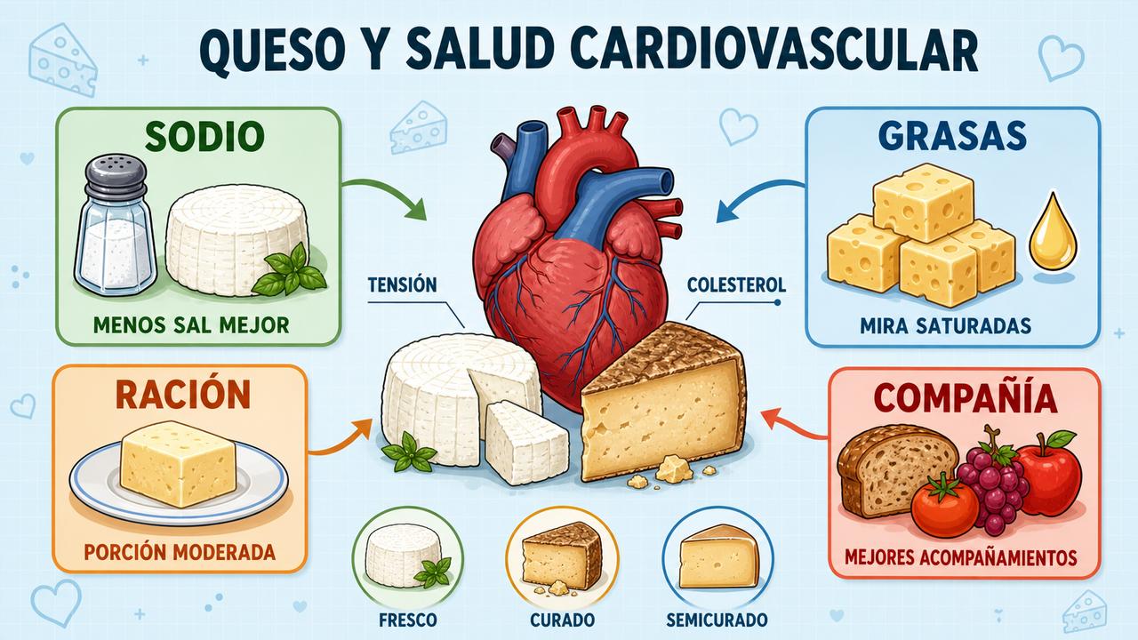 Sodio, grasas, ración y acompañamientos marcan qué queso conviene más.