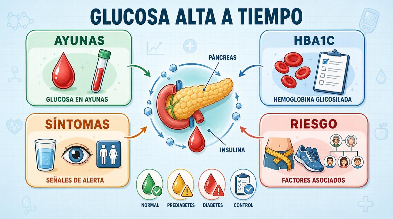 Ayunas, HbA1c, síntomas y riesgo orientan cada fase de la glucosa.