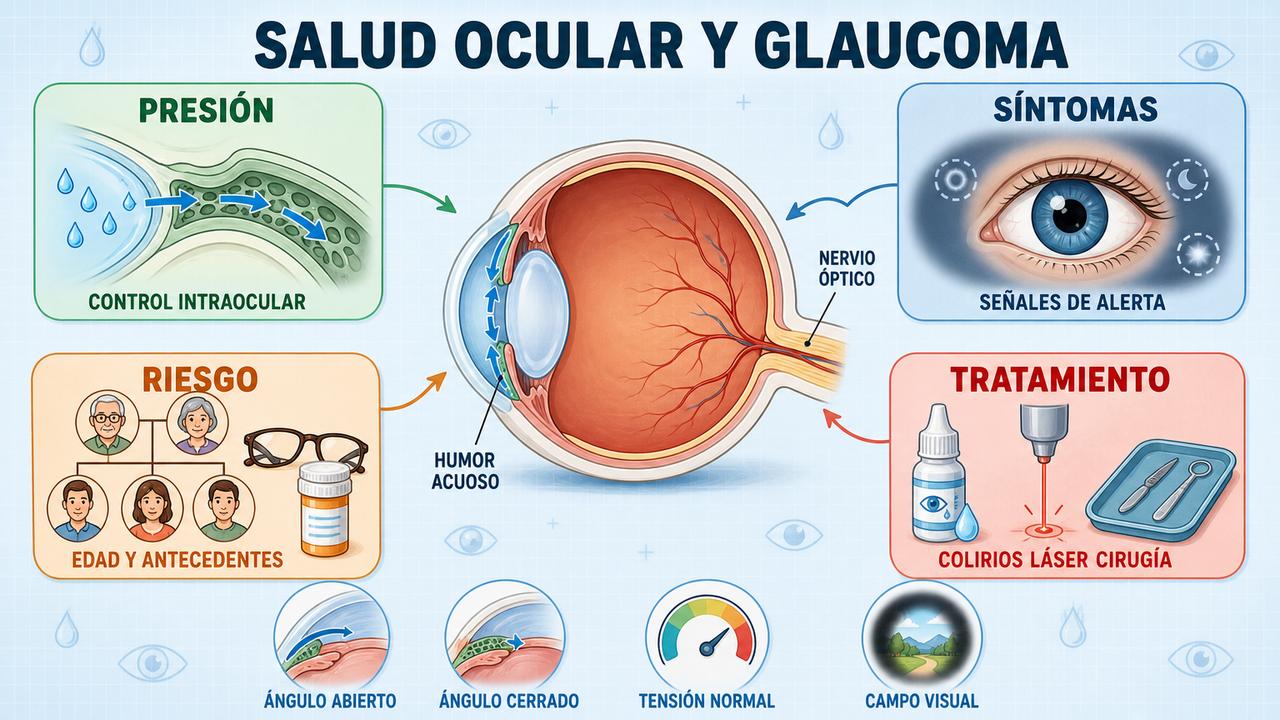 Presión ocular, síntomas, riesgo y tratamiento resumen las claves del glaucoma.