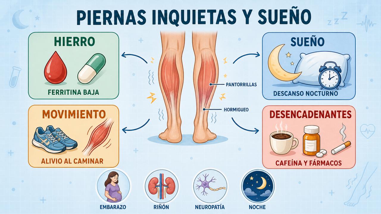 Hierro, sueño, movimiento y desencadenantes clave en las piernas inquietas.