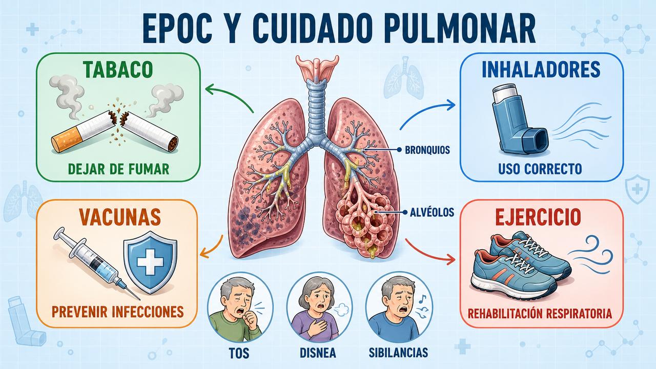 Tabaco, inhaladores, vacunas y ejercicio sostienen el cuidado diario de la EPOC.