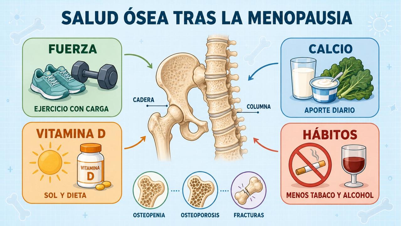 Fuerza, calcio, vitamina D y hábitos saludables sostienen la densidad ósea.