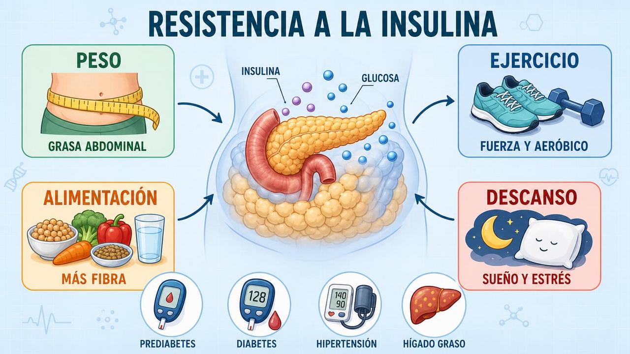 Peso, ejercicio, alimentación y descanso influyen en la sensibilidad a la insulina.