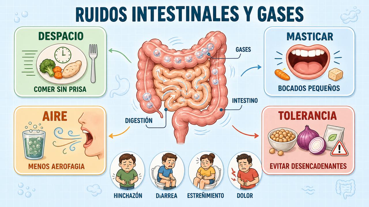Cuatro hábitos clave para reducir gases, borborigmos y digestiones molestas.