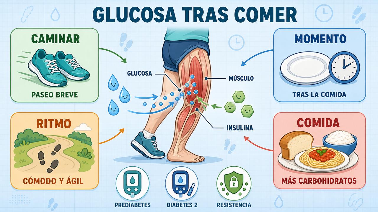 Caminar, momento, ritmo y tipo de comida influyen en la glucosa.