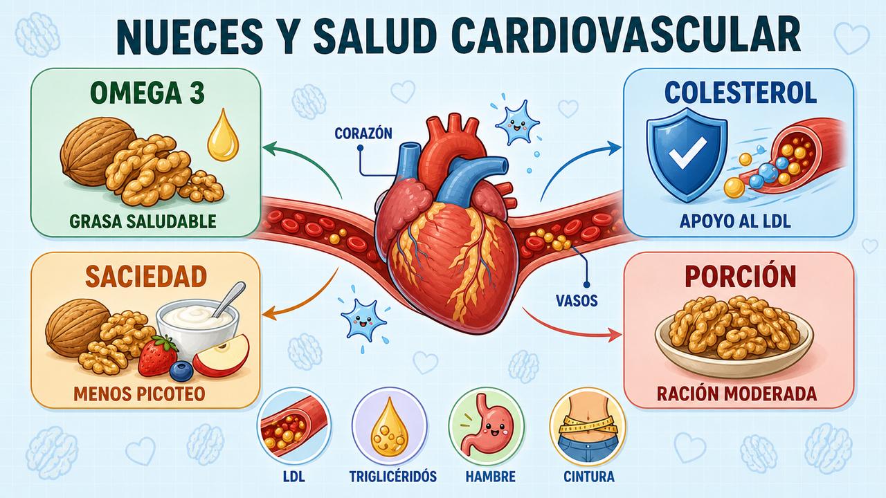 Omega 3, colesterol, saciedad y porción moderada resumen sus beneficios.