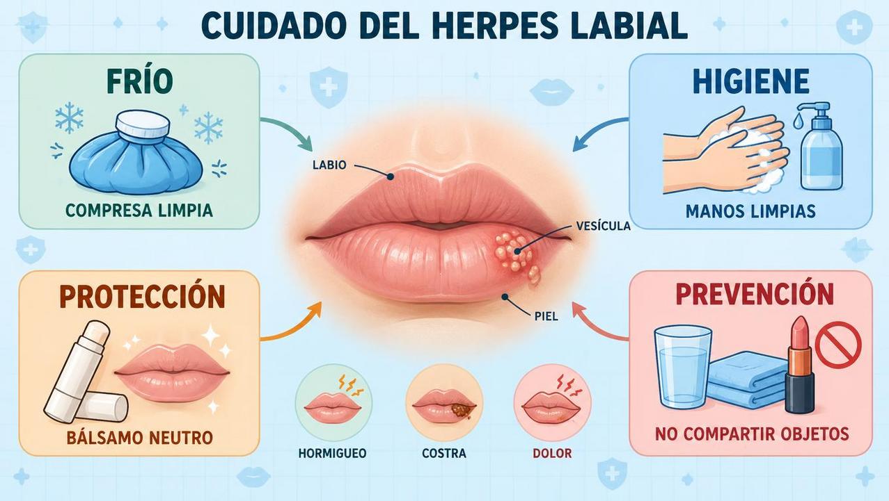 Frío, higiene, protección y prevención ayudan a cuidar el herpes labial.