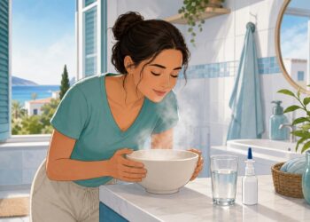 Vapor templado y suero salino pueden aliviar la congestión nasal en casa.