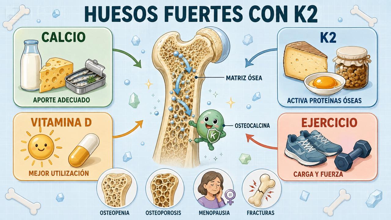 Calcio, K2, vitamina D y ejercicio sostienen una mejor mineralización ósea.