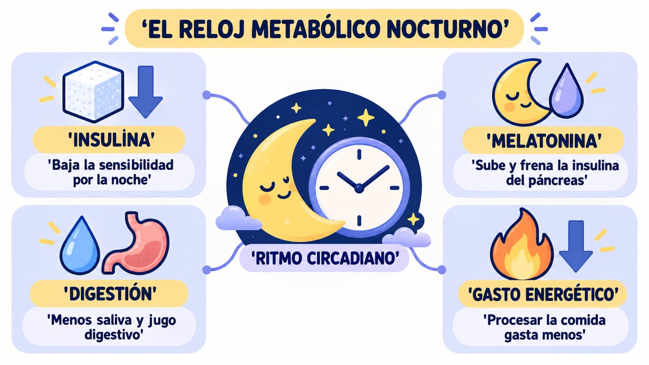 Por la noche el ritmo circadiano cambia la insulina, la melatonina, la digestión y el gasto energético.