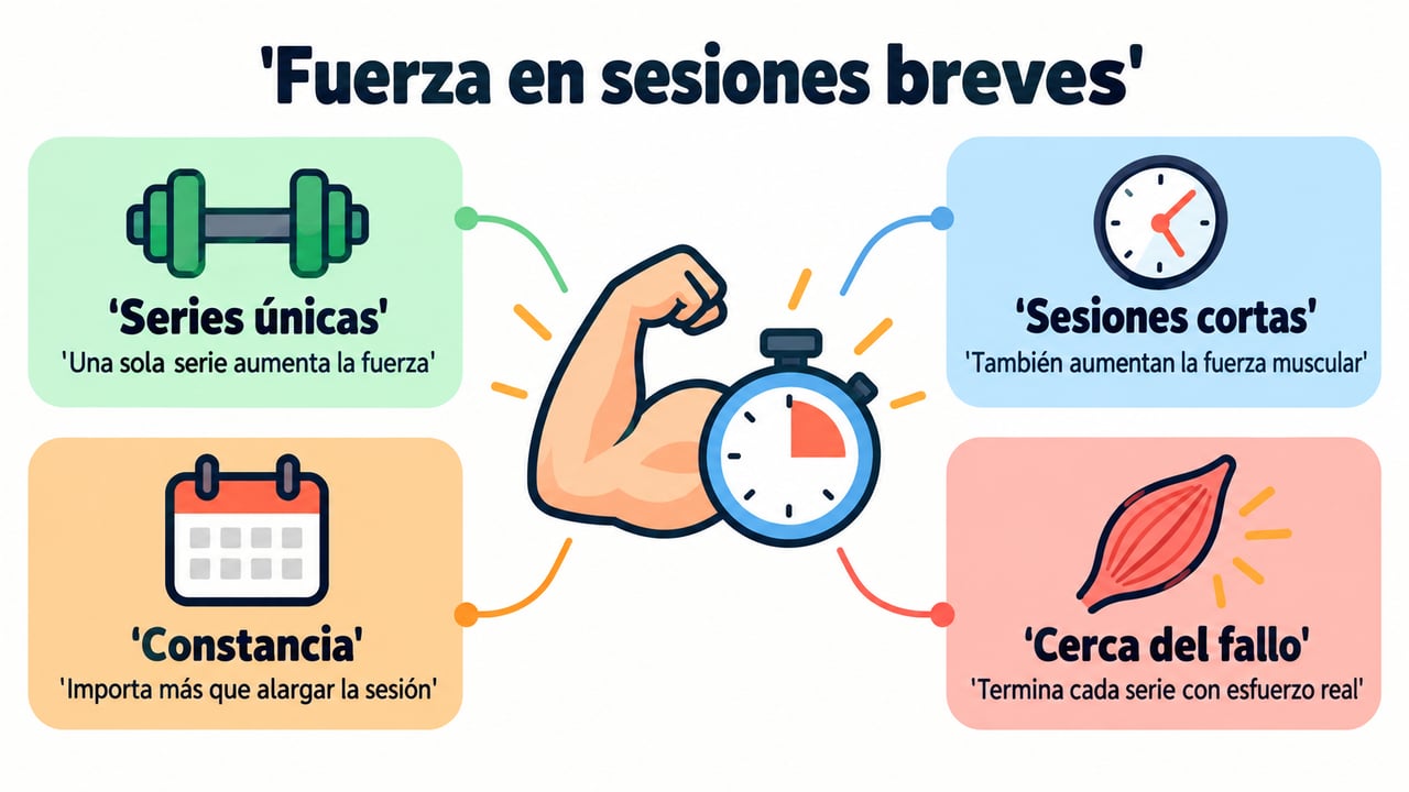 Series únicas, sesiones cortas, constancia y esfuerzo cercano al fallo: claves de la evidencia sobre entrenamientos breves.