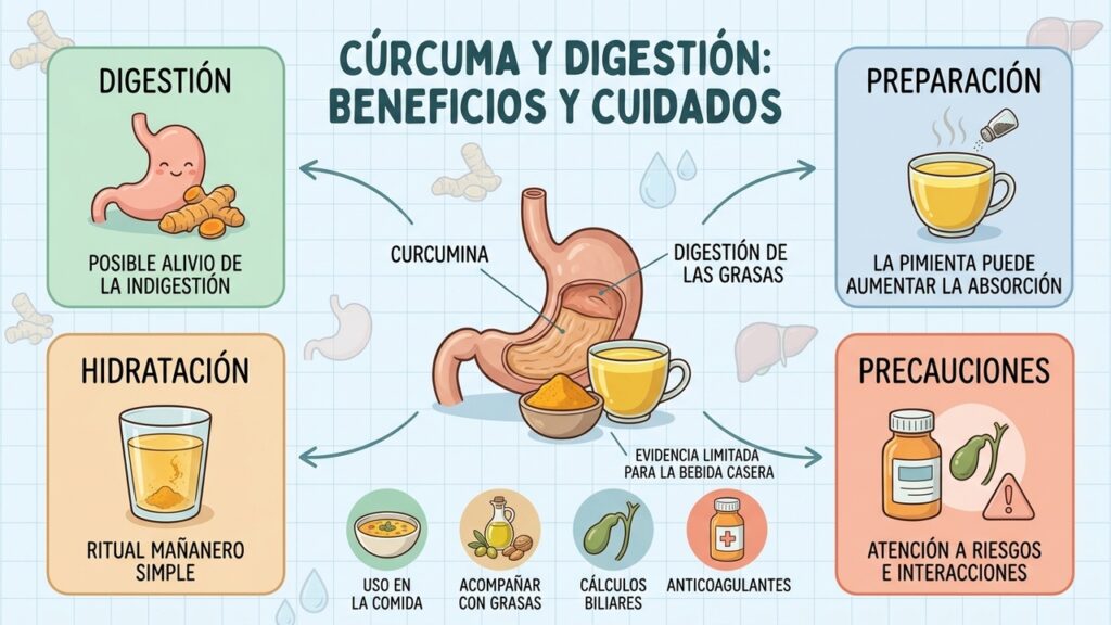 Agua con cúrcuma y sus efectos en la digestión