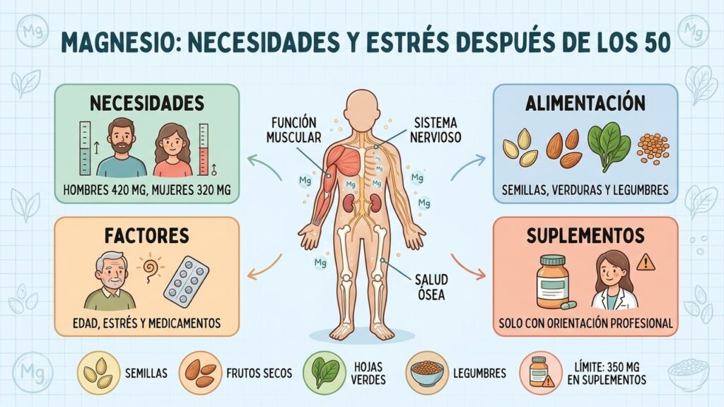 Edad, alimentación, estrés y suplementos influyen en cómo mantener niveles adecuados de magnesio.