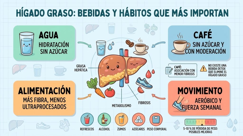 Hidratación, café, fibra y ejercicio tienen más peso que cualquier bebida depurativa.