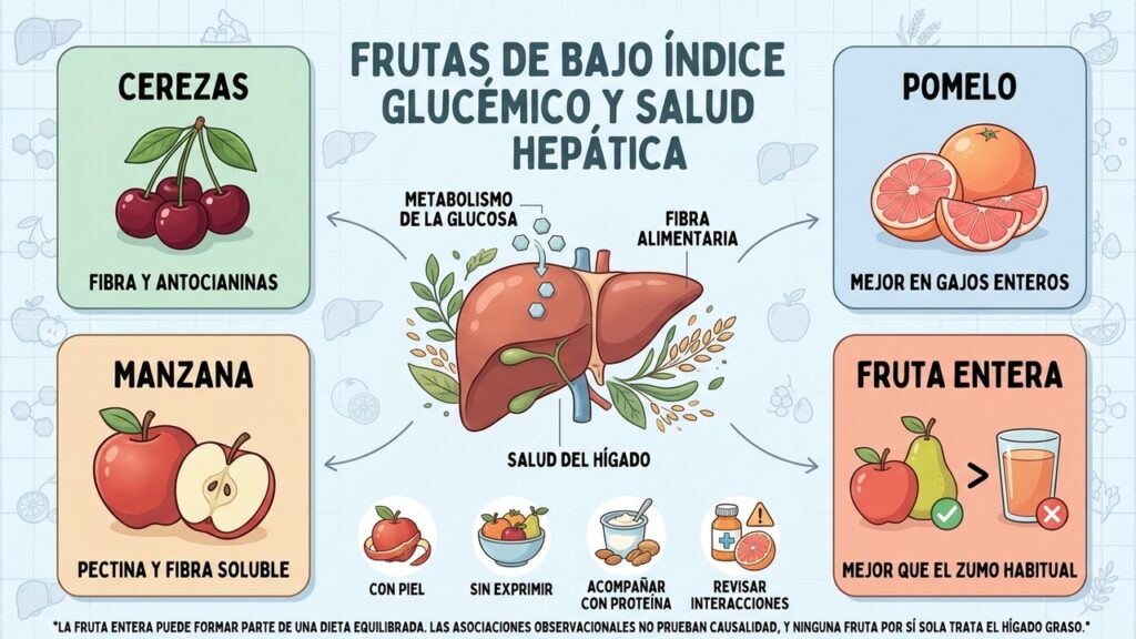 Fruta entera, fibra y porciones equilibradas: claves nutricionales, con precauciones especiales para el pomelo.