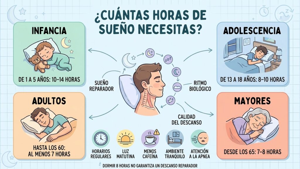 Las necesidades de sueño cambian con la edad, pero descansar bien importa en todas las etapas.
