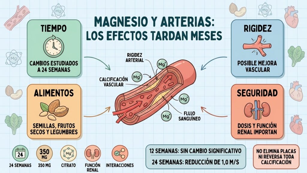 El magnesio puede apoyar la salud vascular, pero sus efectos estudiados requieren tiempo.