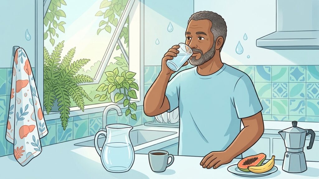 Beber agua al despertar ayuda a recuperar líquidos después de varias horas de sueño.