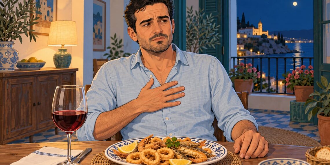 Cenar platos grasos y tarde es un detonante habitual de la acidez estomacal.