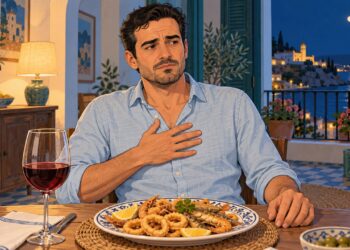 Cenar platos grasos y tarde es un detonante habitual de la acidez estomacal.