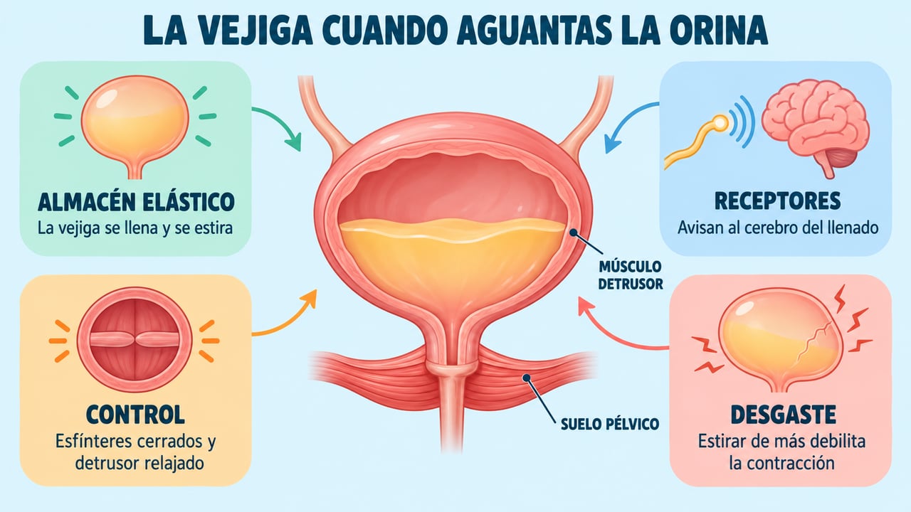 La vejiga se estira, avisa al cerebro y se controla, pero el exceso de tensión la desgasta.