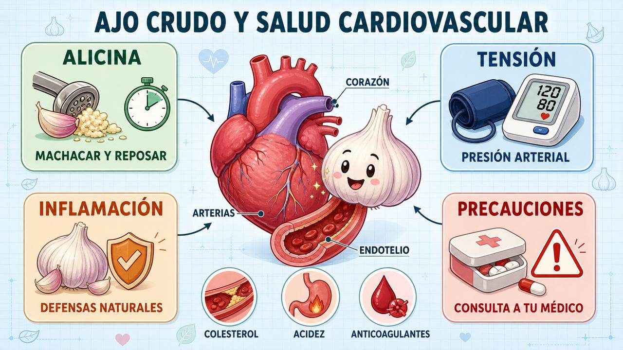 Alicina, tensión arterial, inflamación y precauciones: los cuatro pilares para entender los efectos del ajo crudo.