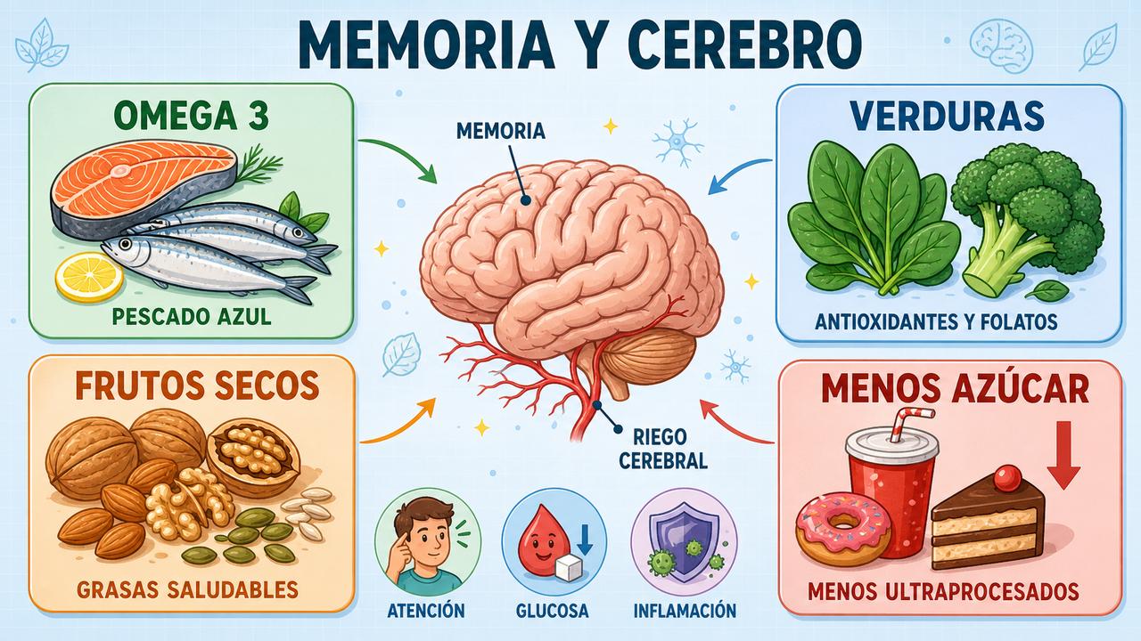 Omega 3, verduras, frutos secos y menos azúcar apoyan la memoria.