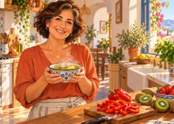 Un cuenco de caldo de huesos con limón y fruta fresca nutre la piel desde la cocina.
