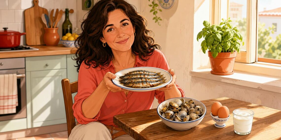 Sardinas, almejas, huevos y yogur son fuentes habituales de vitamina B12 en la dieta mediterránea.