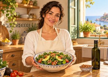 Una ensalada de espinacas con aguacate, nueces y aceite de oliva aporta vitamina E.