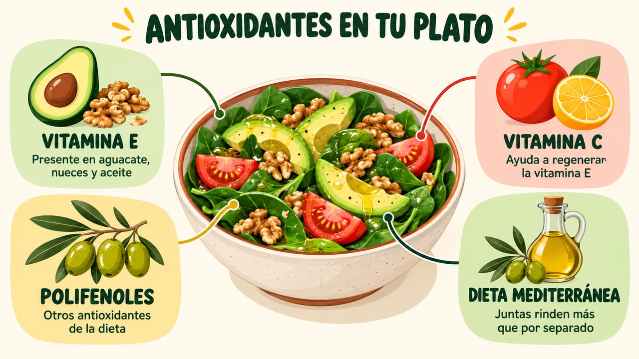 La vitamina E, la vitamina C y los polifenoles se combinan en la dieta mediterránea.