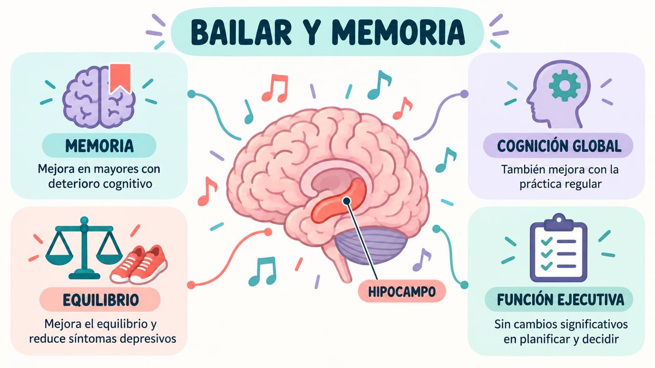 El baile mejora la memoria, la cognición global y el equilibrio, aunque no la función ejecutiva.
