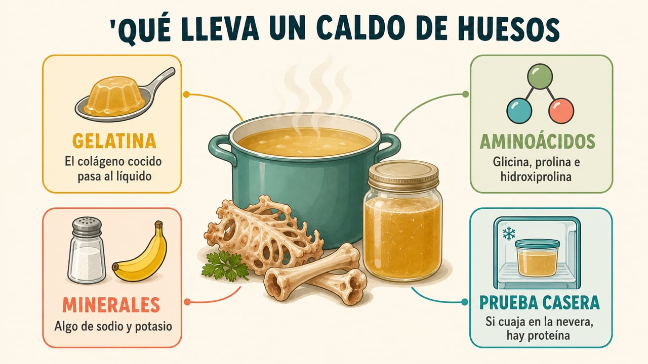 Gelatina, aminoácidos, minerales y la prueba de la nevera: qué contiene realmente un caldo casero.