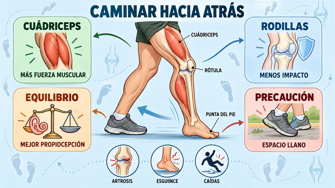 Cuádriceps, rodillas, equilibrio y precaución: los cuatro pilares para practicar la marcha hacia atrás con seguridad.