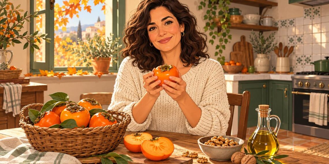 El caqui, fruta dulce del otoño, aporta fibra y carotenoides a la dieta mediterránea.
